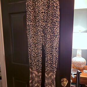 Leopard Print Wide-Leg Women’s Pants - Beige/Blue NWT